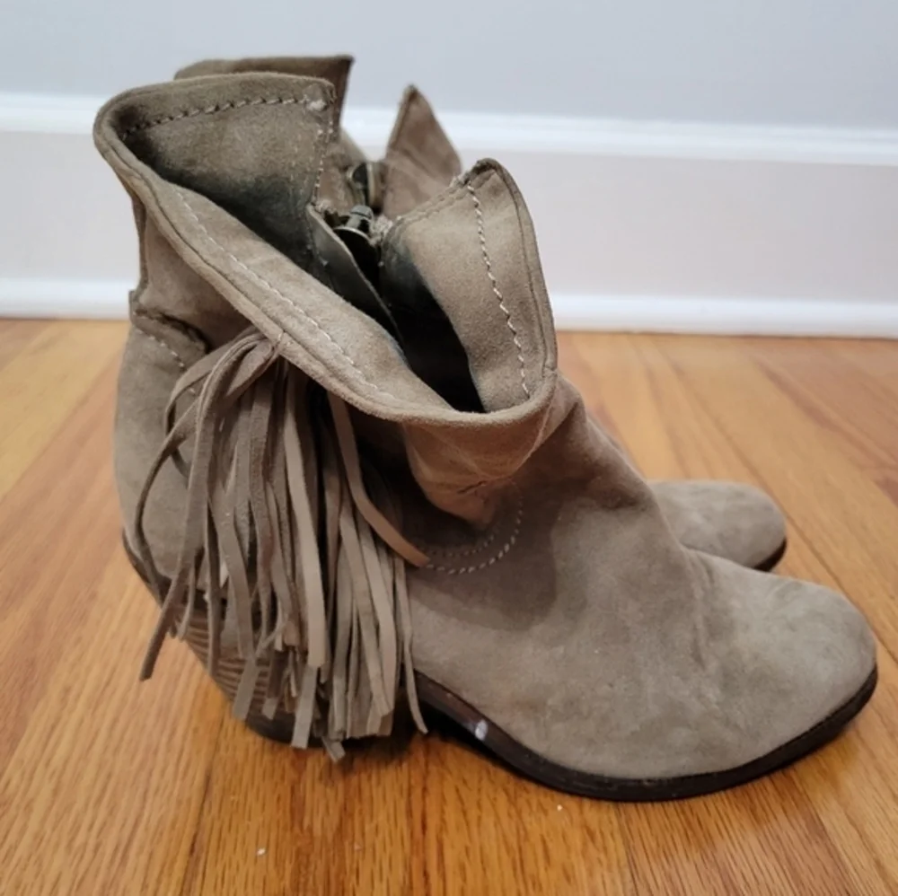 Sam Edelman Women's Louie Western Fringe Boot Tan Size 6 Suede‎ Leather Festival